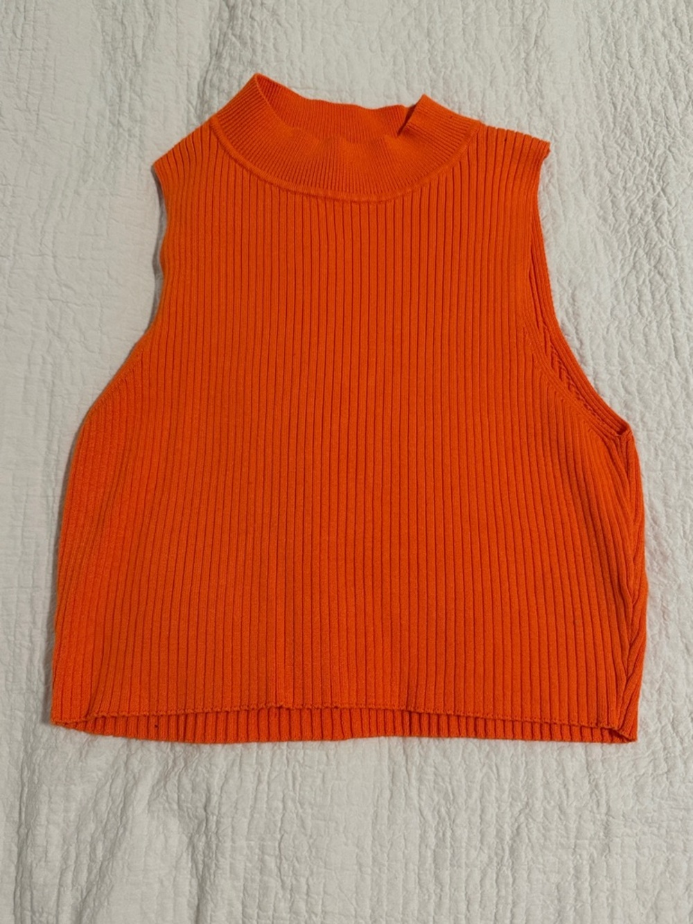 Divided Orange Ribbed Mock Neck Crop Top